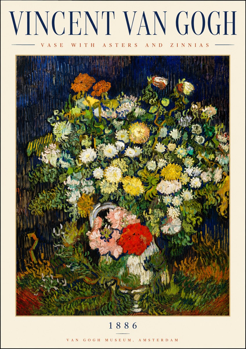 Van Gogh Vase with Asters and Zinnias No3 - Póster