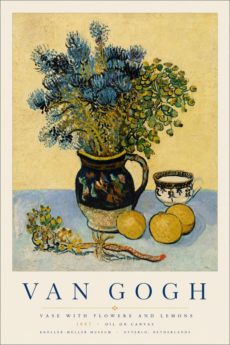 Van Gogh Vase with Flowers and Lemons No4 - Póster