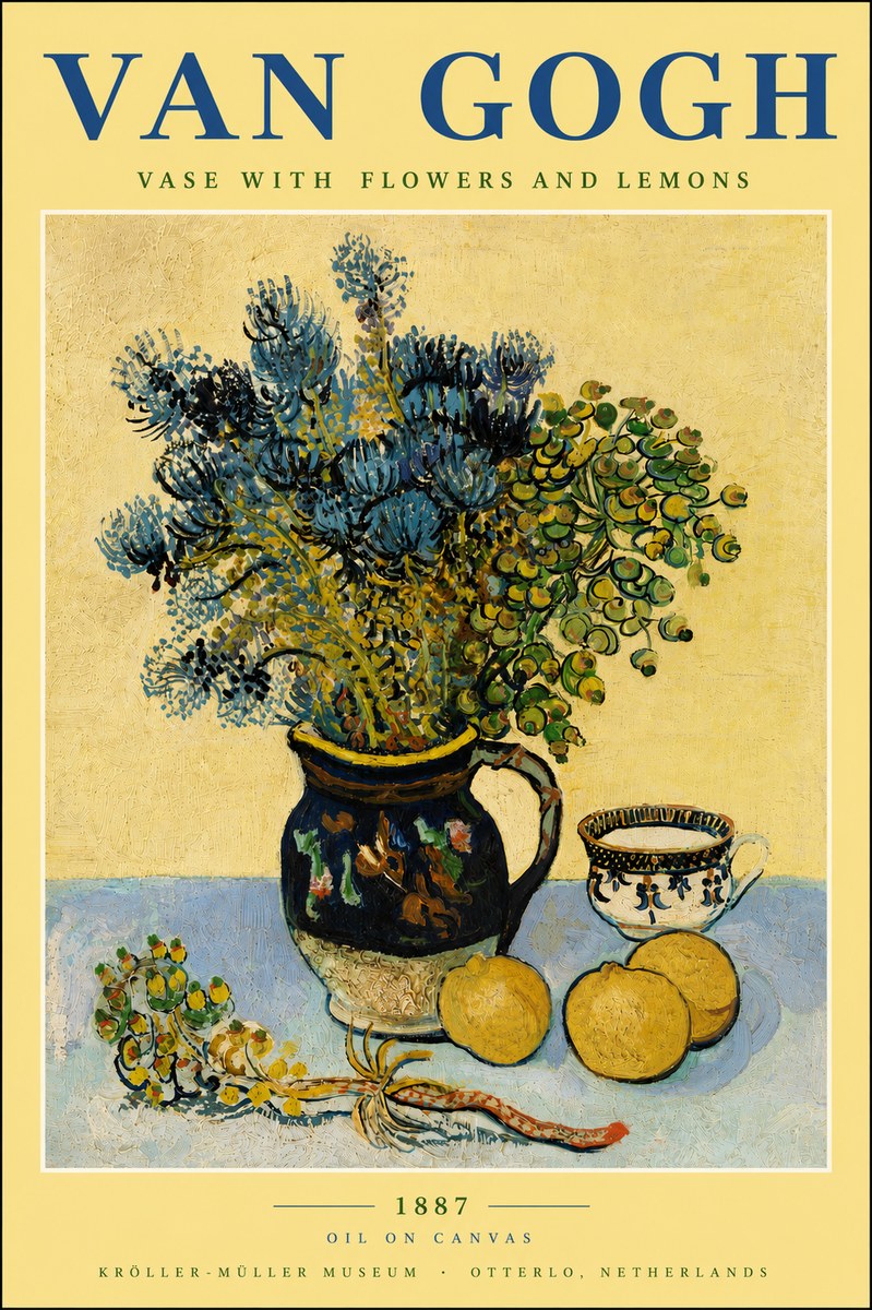 Van Gogh Vase with Flowers and Lemons No5 - Póster