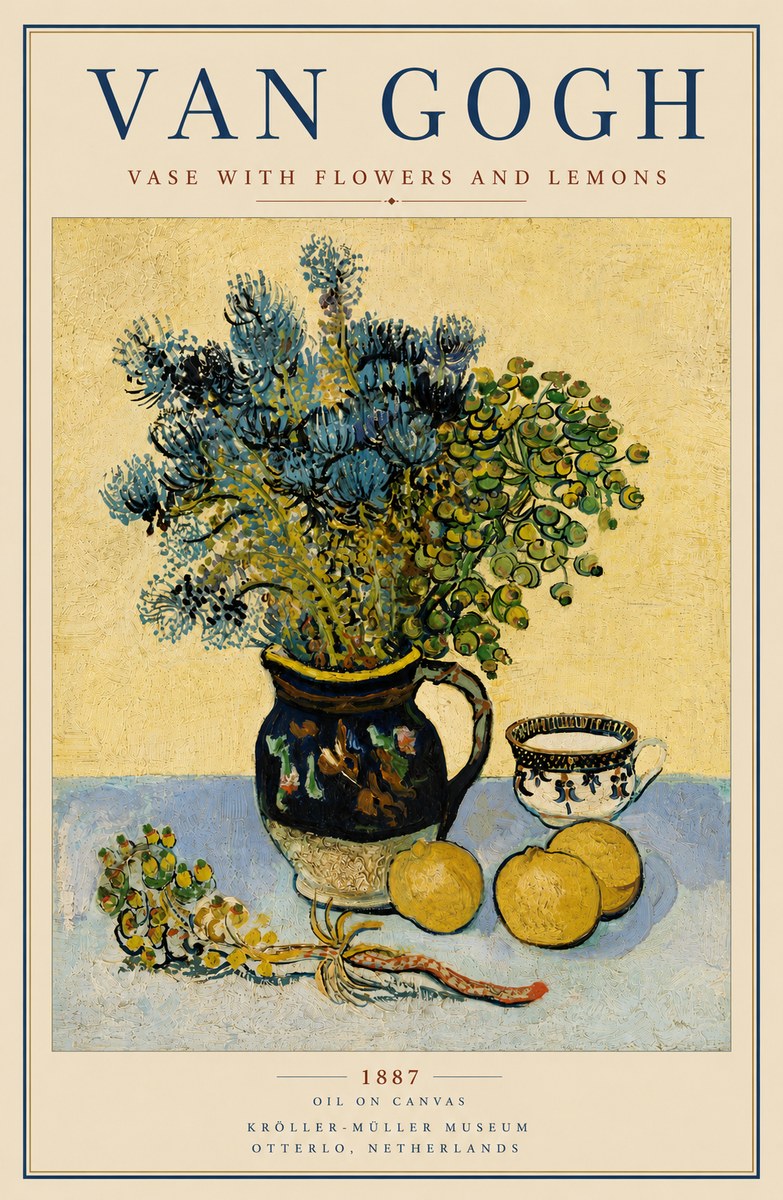Van Gogh Vase with Flowers and Lemons No6 - Póster