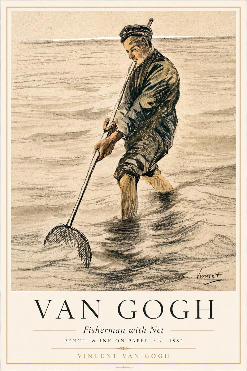 Van Gogh Fisherman with Net No1 - Póster