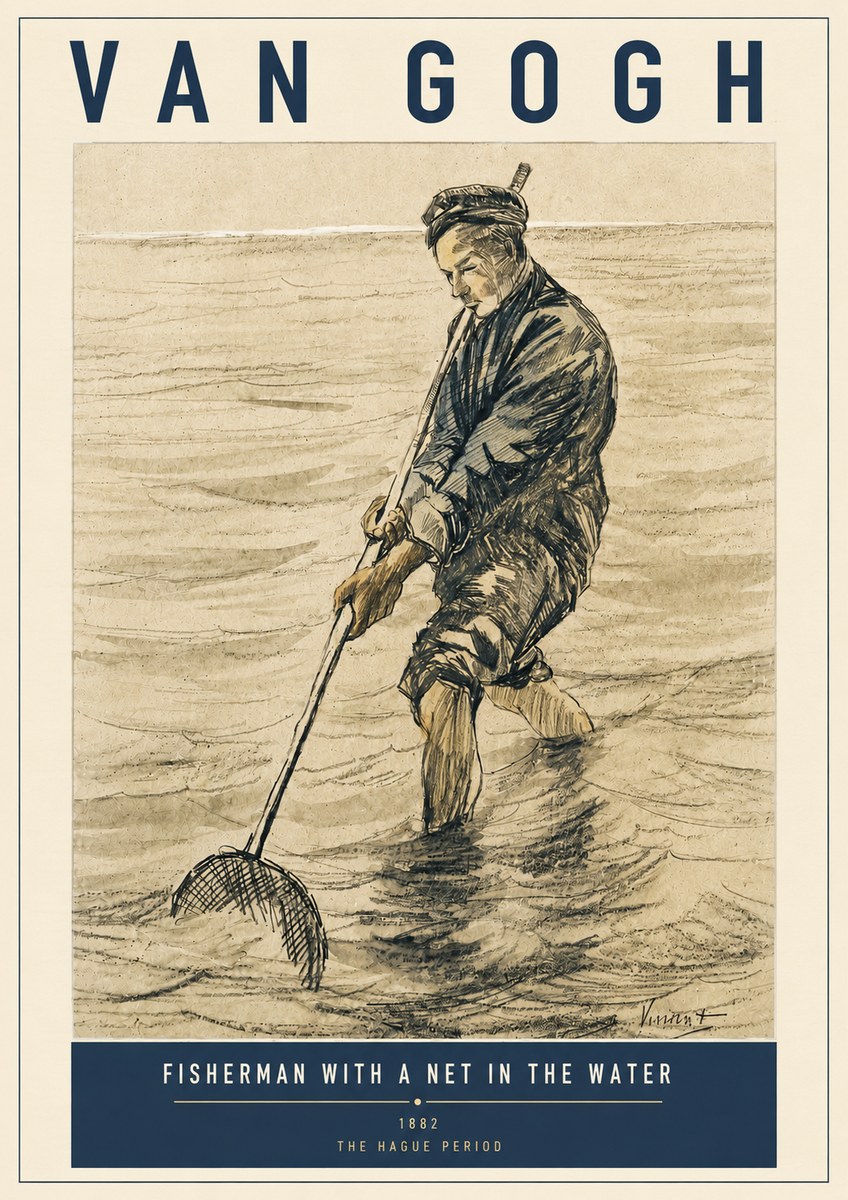 Van Gogh Fisherman with Net No5 - Póster