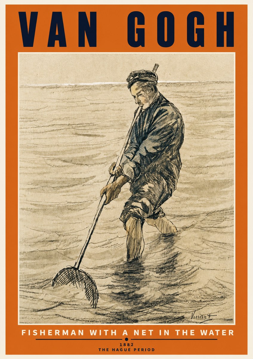 Van Gogh Fisherman with Net No6 - Póster