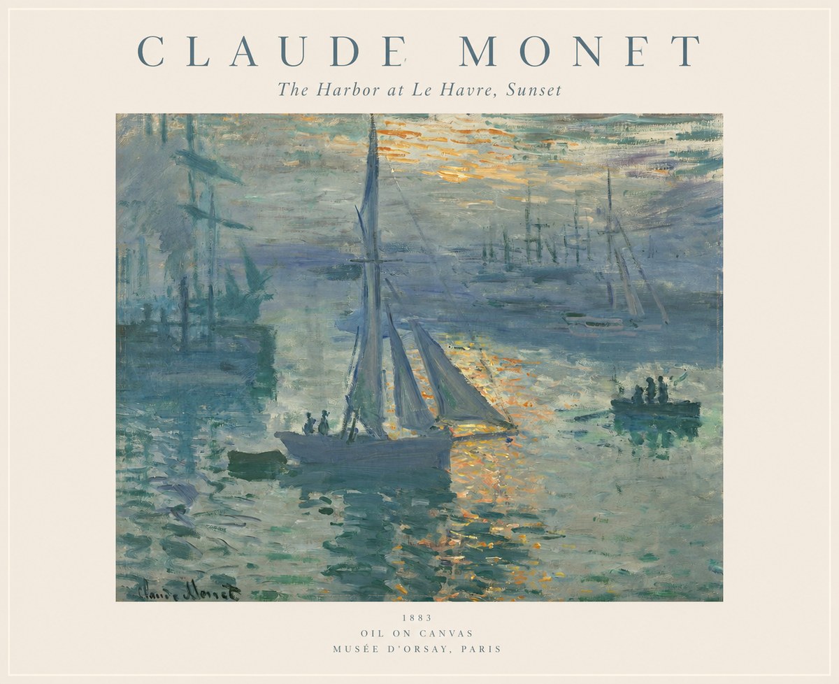 Monet The Harbor at Le Havre, Sunset No1 - Póster