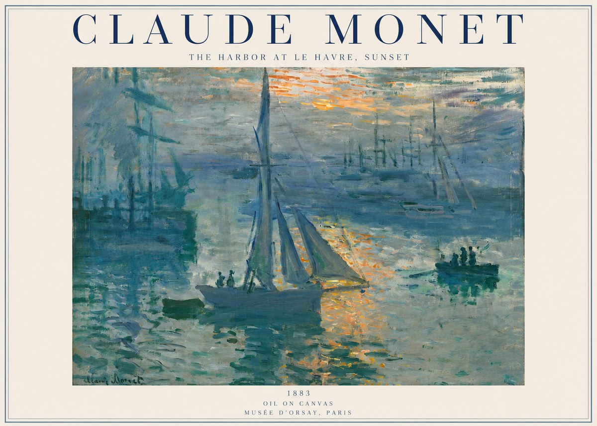 Monet The Harbor at Le Havre, Sunset No2 - Póster