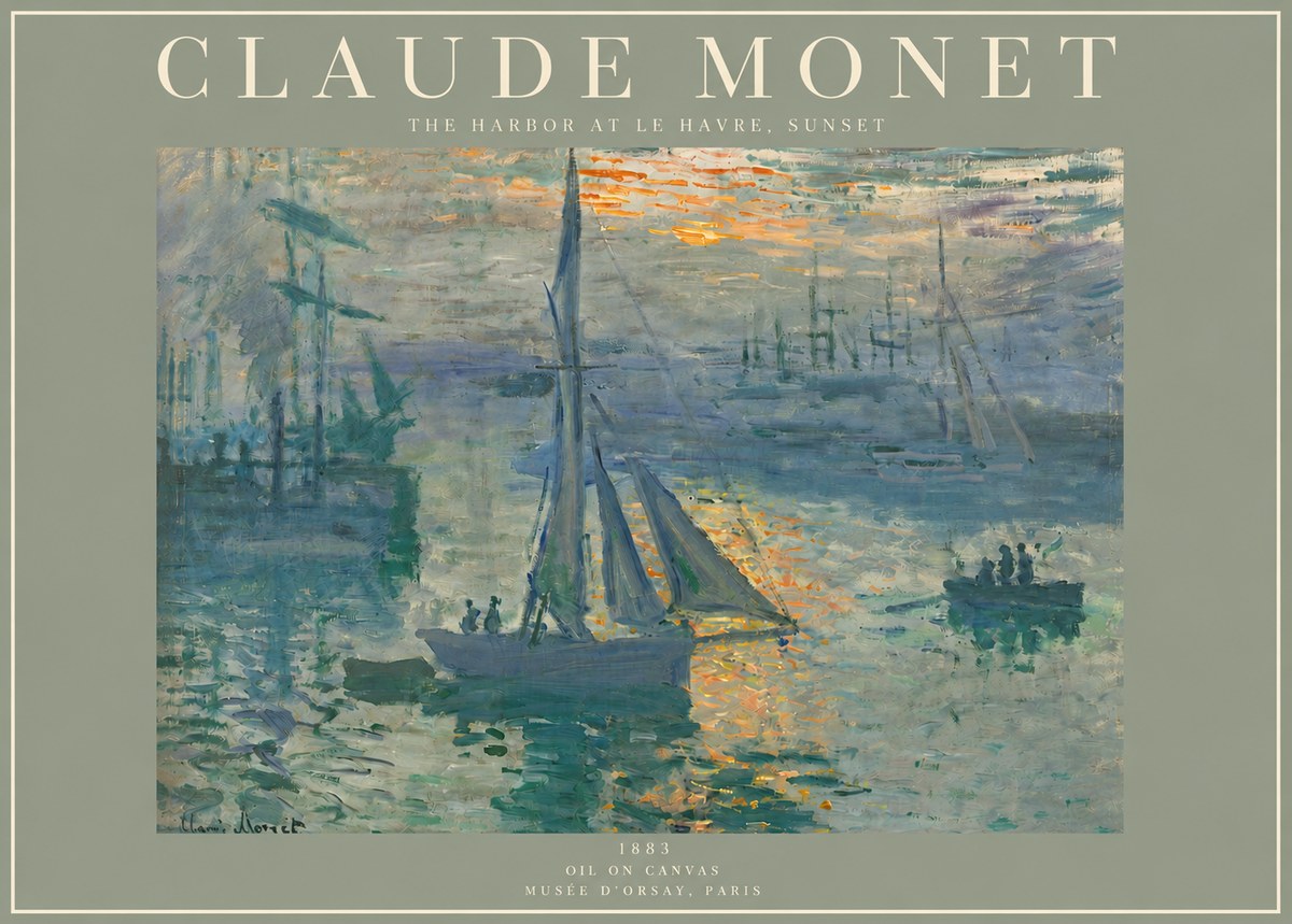 Monet The Harbor at Le Havre, Sunset No3 - Póster