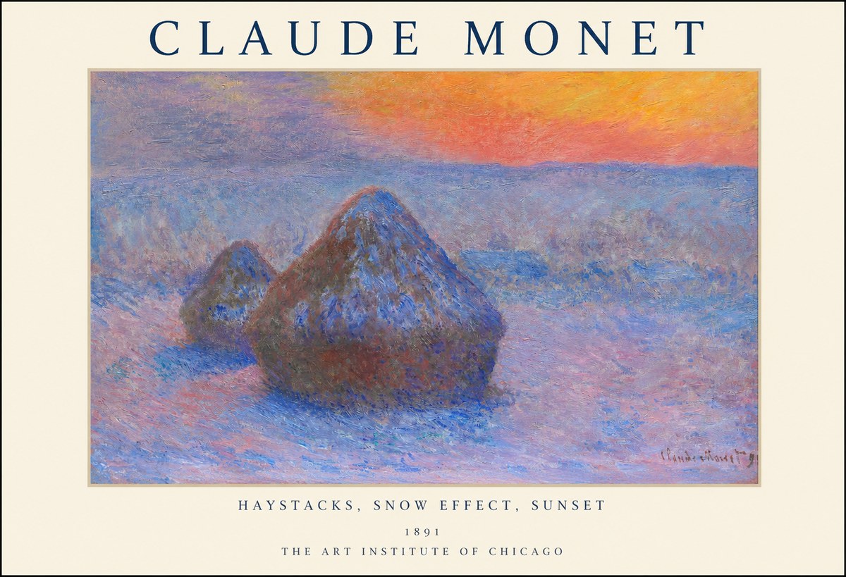 Monet Haystacks, Snow Effect, Sunset No1 - Póster