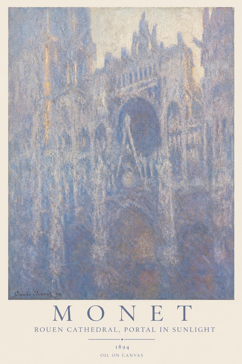 Monet Rouen Cathedral, Portal in Sunlight No3 - Póster