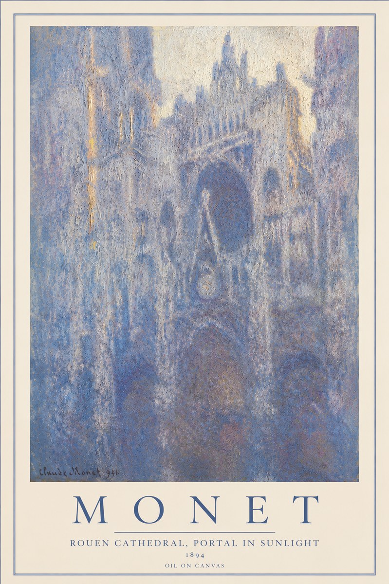 Monet Rouen Cathedral, Portal in Sunlight No4 - Póster