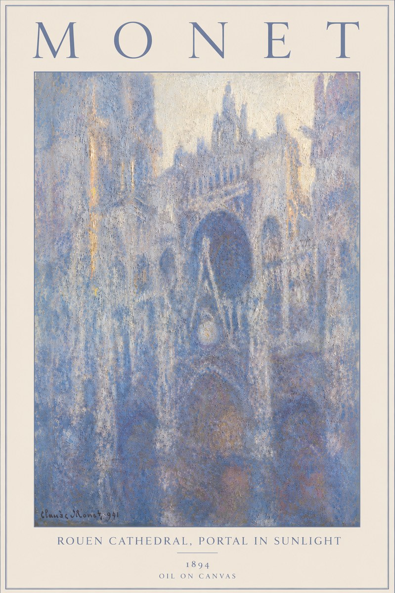 Monet Rouen Cathedral, Portal in Sunlight No6 - Póster
