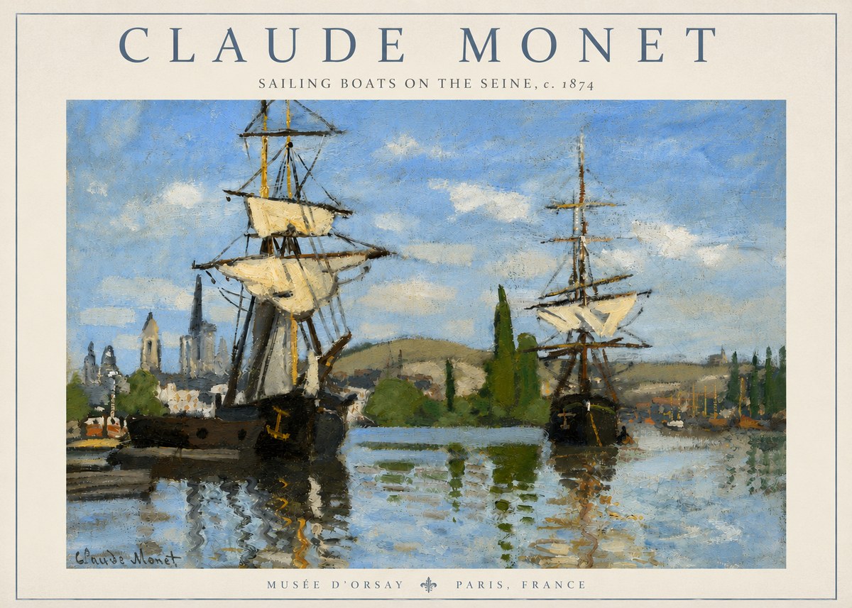 Monet Sailing Boats on the Seine No3 - Póster