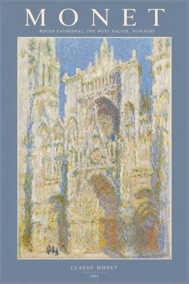 Monet Rouen Cathedral, the West Façade, Sunlight No2 - Póster