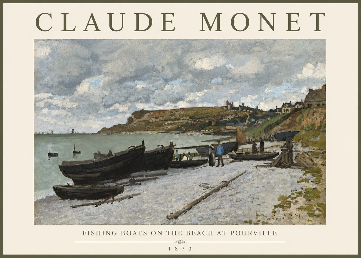 Monet Fishing Boats on the Beach at Pourville No4 - Póster