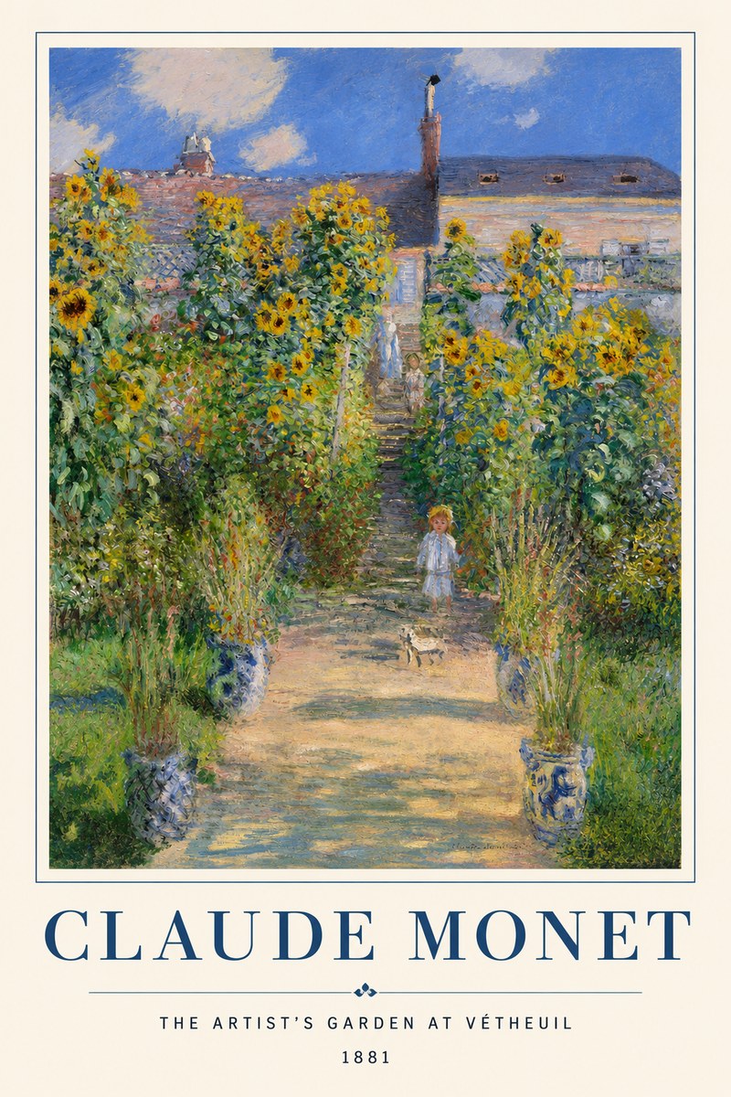 Monet The Artist's Garden at Vétheuil I No2 - Póster