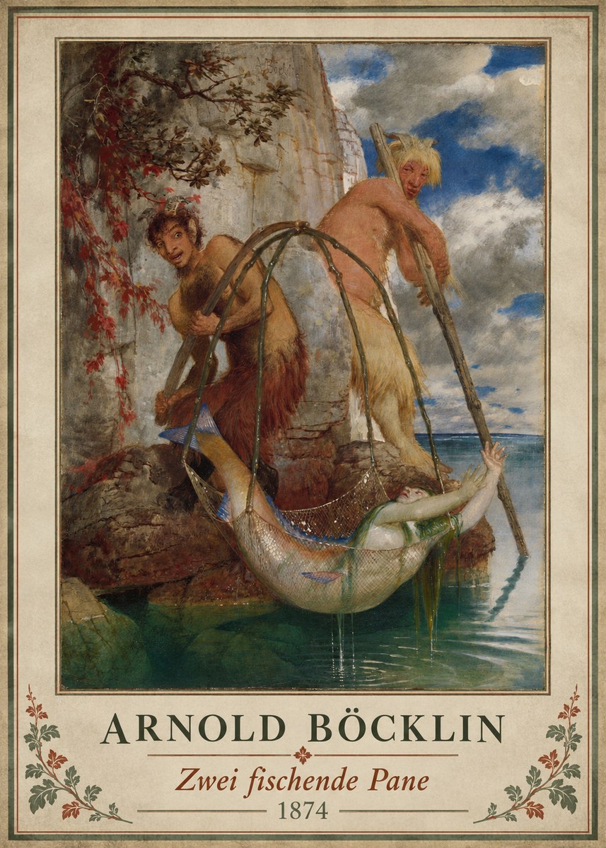 Arnold Böcklin Zwei Fischende Pane No3 - Póster