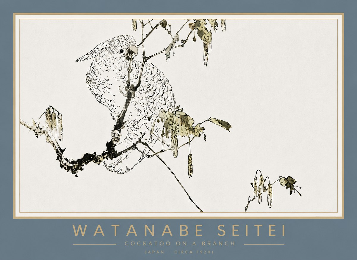 Watanabe Seitei Cockatoo on a Branch No4 - Póster