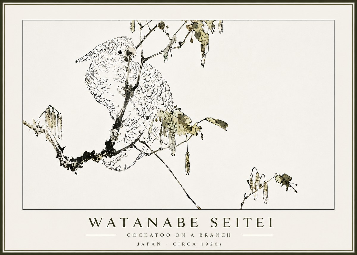 Watanabe Seitei Cockatoo on a Branch No5 - Póster