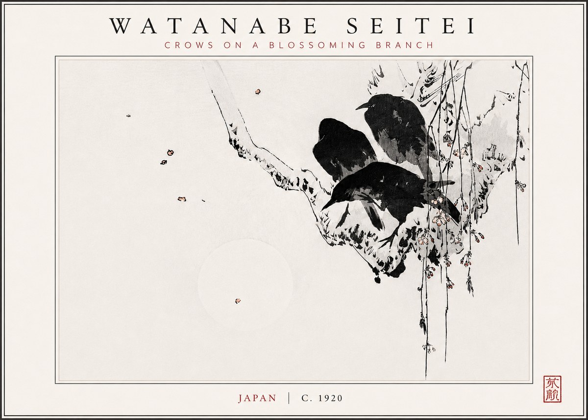 Watanabe Seitei Crows on a Blossoming Branch No3 - Póster