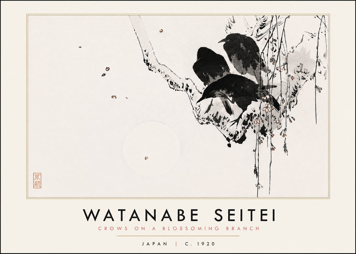 Watanabe Seitei Crows on a Blossoming Branch No6 - Póster