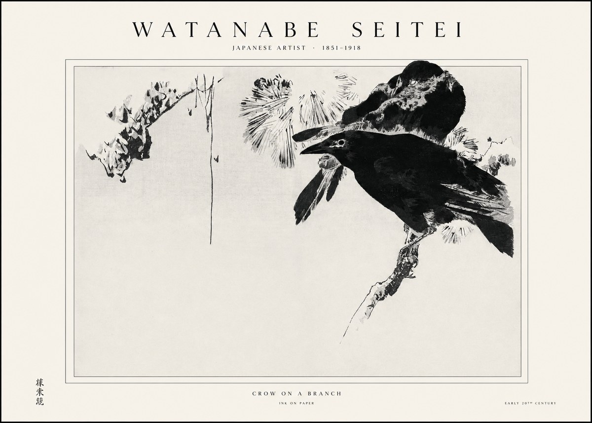 Watanabe Seitei Crow on a Branch No1 - Póster