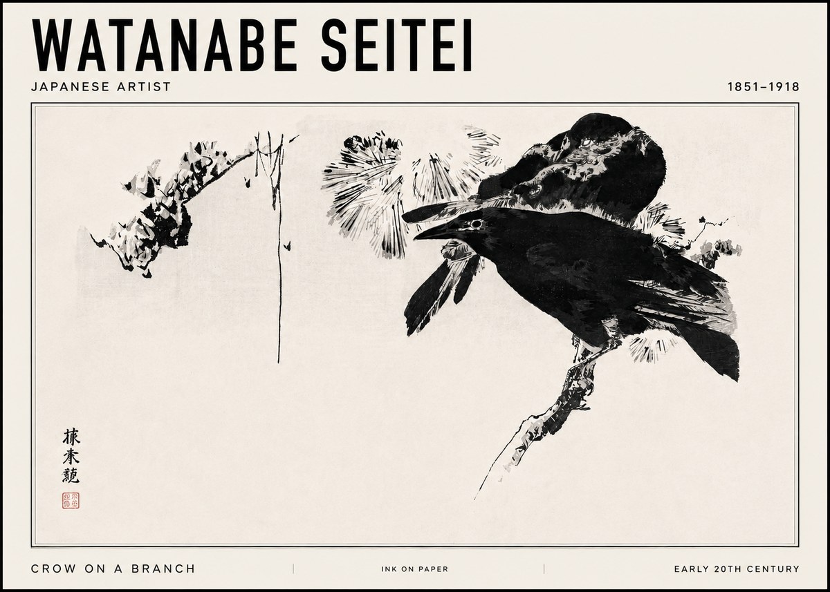 Watanabe Seitei Crow on a Branch No3 - Póster