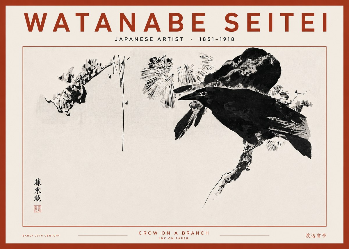 Watanabe Seitei Crow on a Branch No4 - Póster