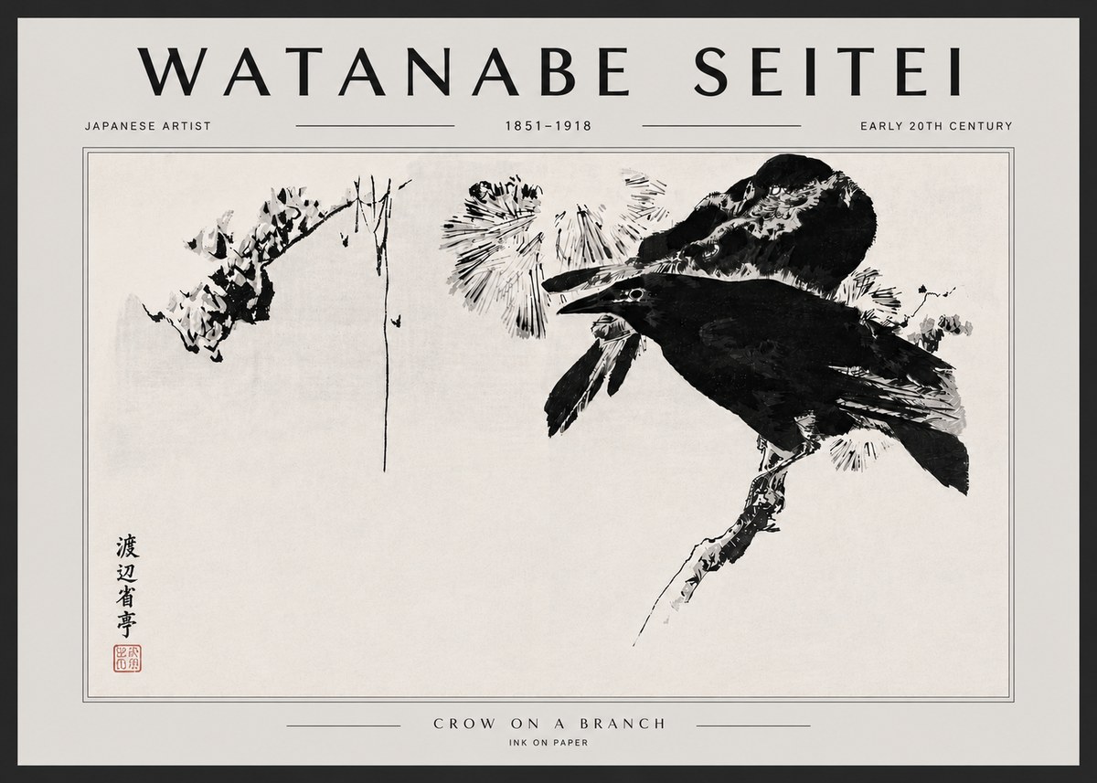 Watanabe Seitei Crow on a Branch No5 - Póster