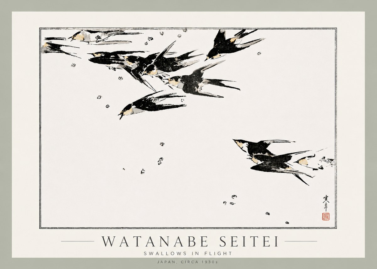 Watanabe Seitei Swallows in Flight No3 - Póster