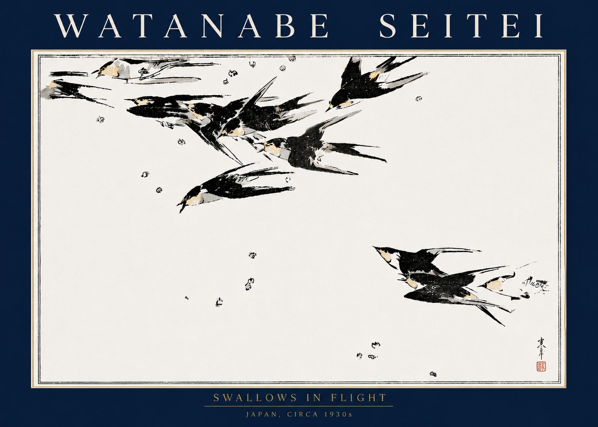 Watanabe Seitei Swallows in Flight No4 - Póster