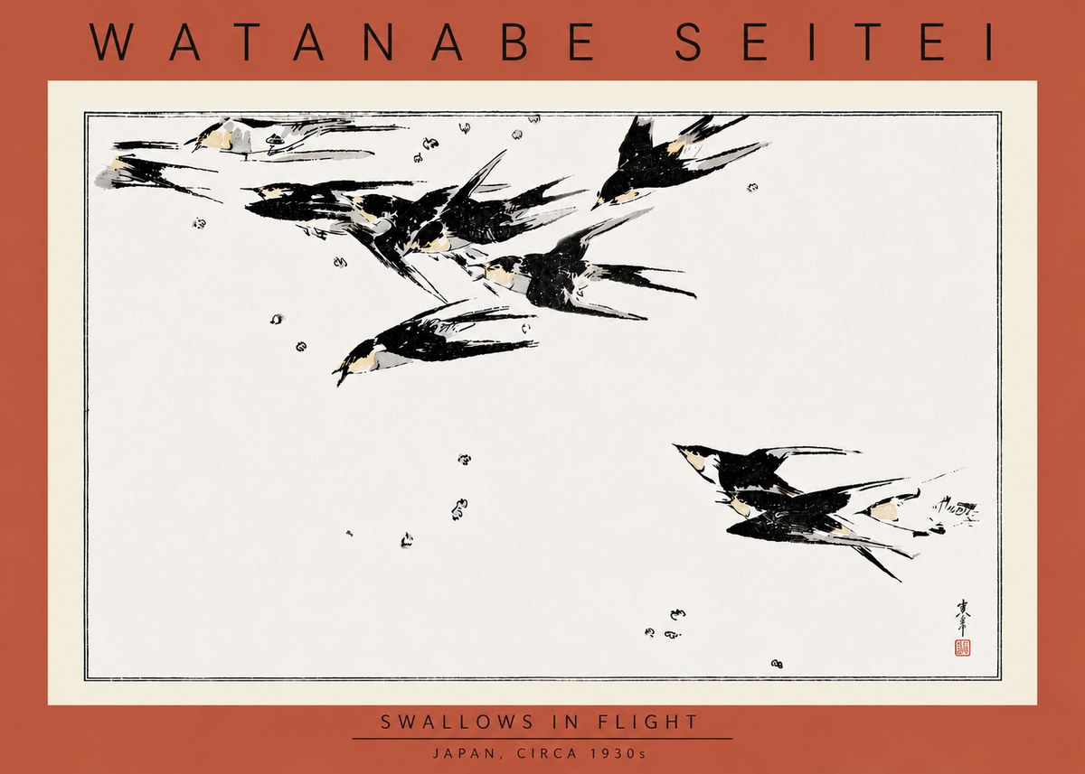 Watanabe Seitei Swallows in Flight No5 - Póster