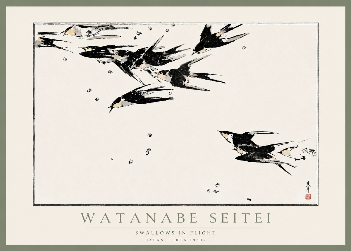 Watanabe Seitei Swallows in Flight No6 - Póster