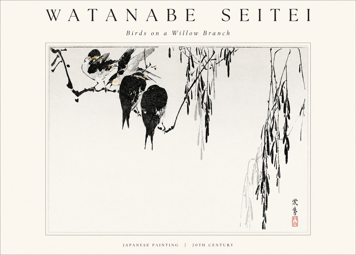 Watanabe Seitei Birds on a Willow Branch No1 - Póster