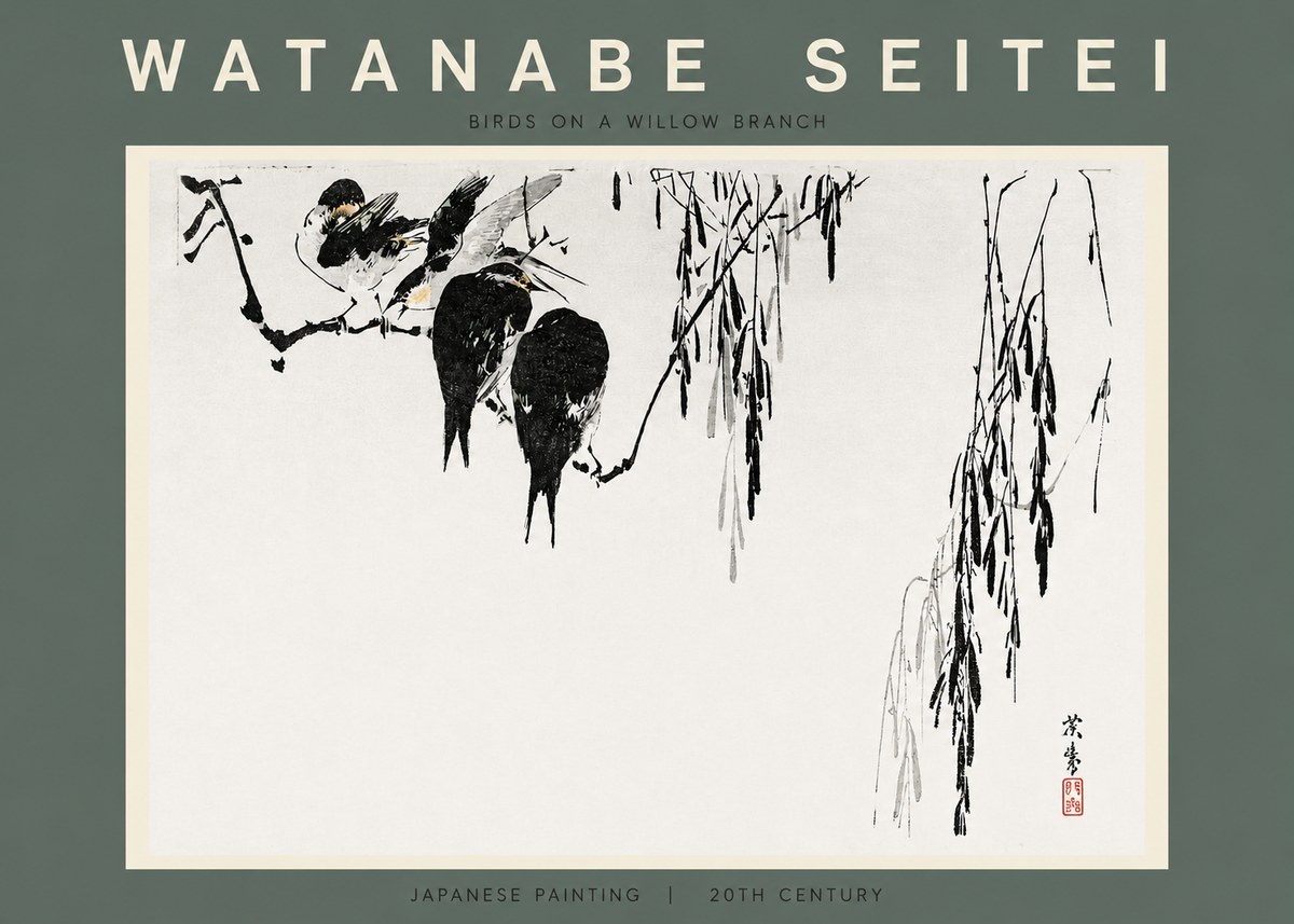 Watanabe Seitei Birds on a Willow Branch No2 - Póster
