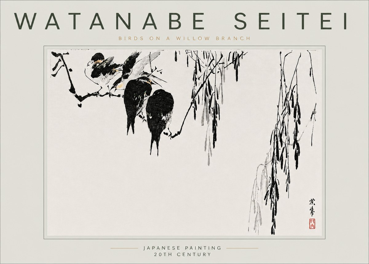 Watanabe Seitei Birds on a Willow Branch No6 - Póster