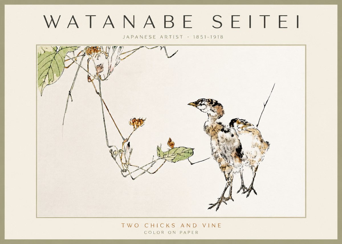 Watanabe Seitei Two Chicks and Vine No3 - Póster