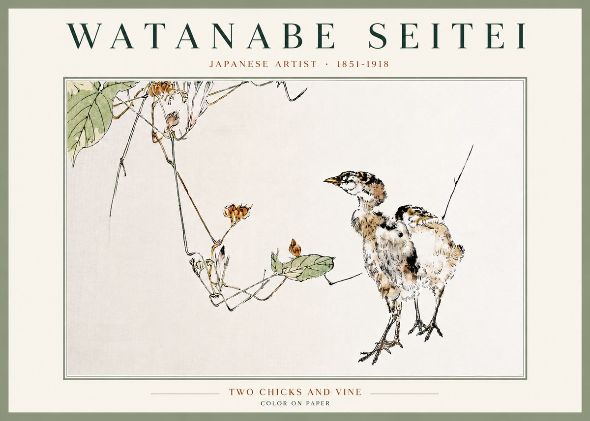 Watanabe Seitei Two Chicks and Vine No4 - Póster