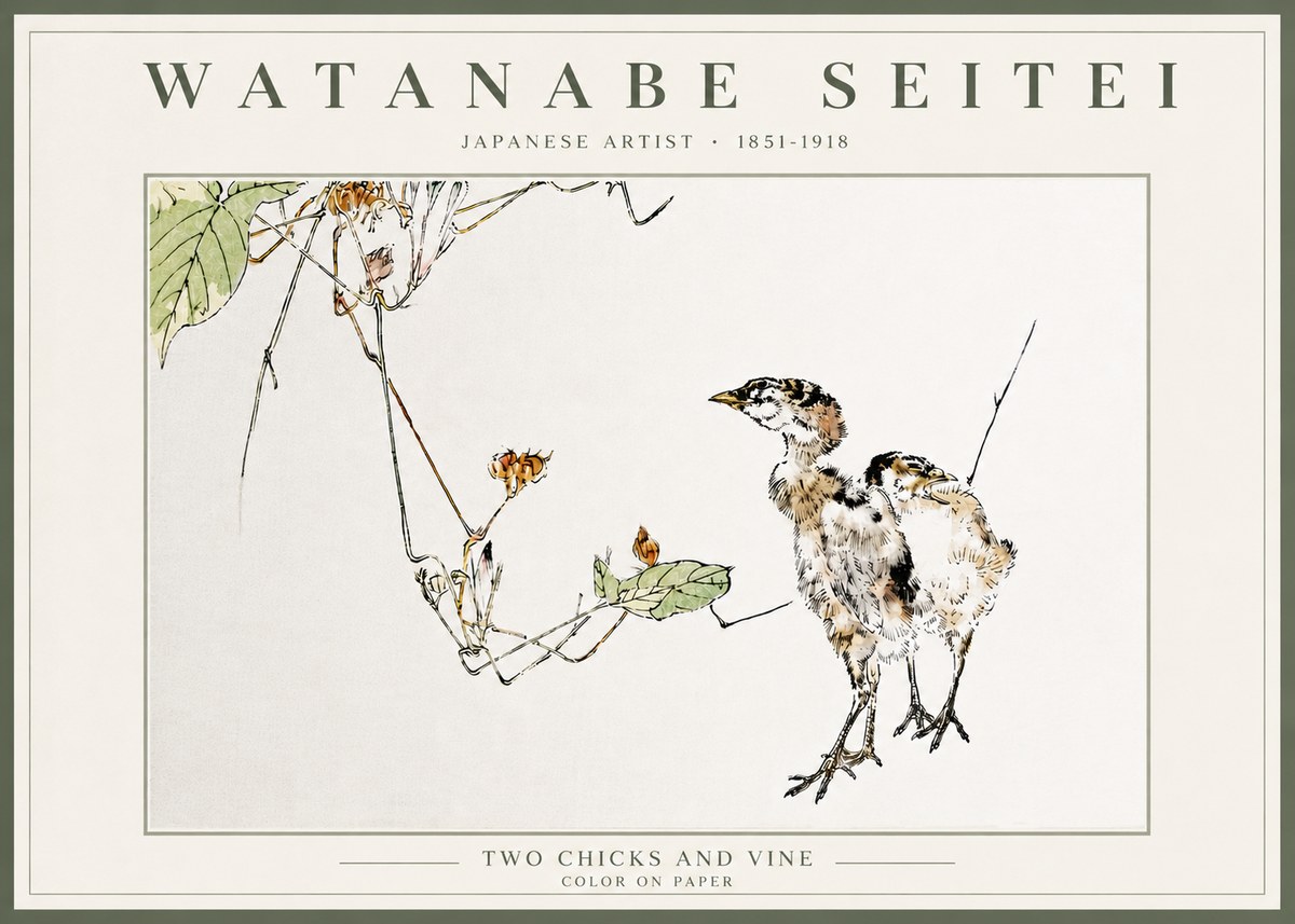 Watanabe Seitei Two Chicks and Vine No5 - Póster