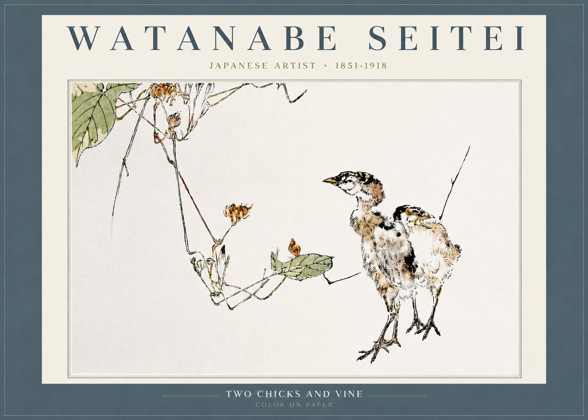 Watanabe Seitei Two Chicks and Vine No6 - Póster