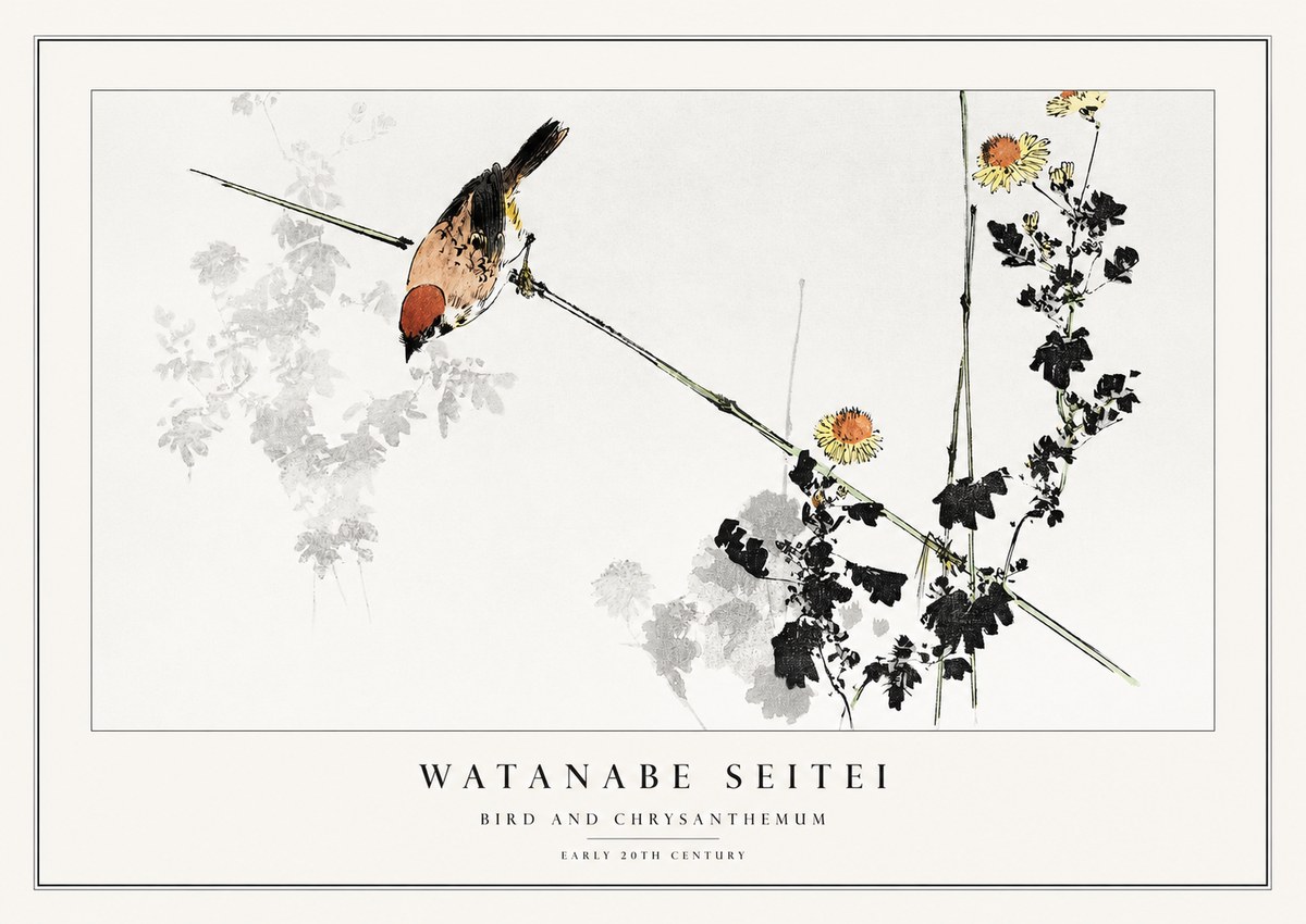 Watanabe Seitei Bird and Chrysanthemum No1 - Póster