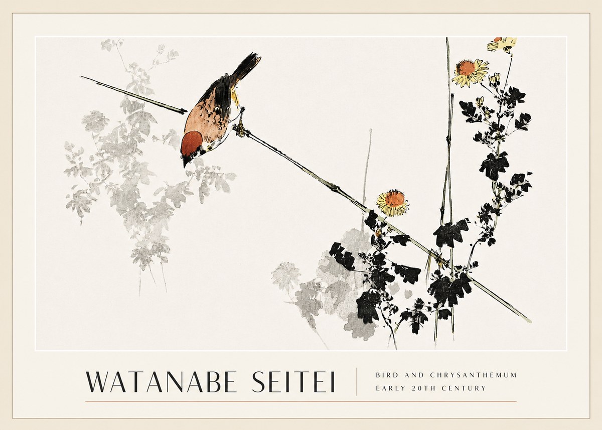 Watanabe Seitei Bird and Chrysanthemum No3 - Póster