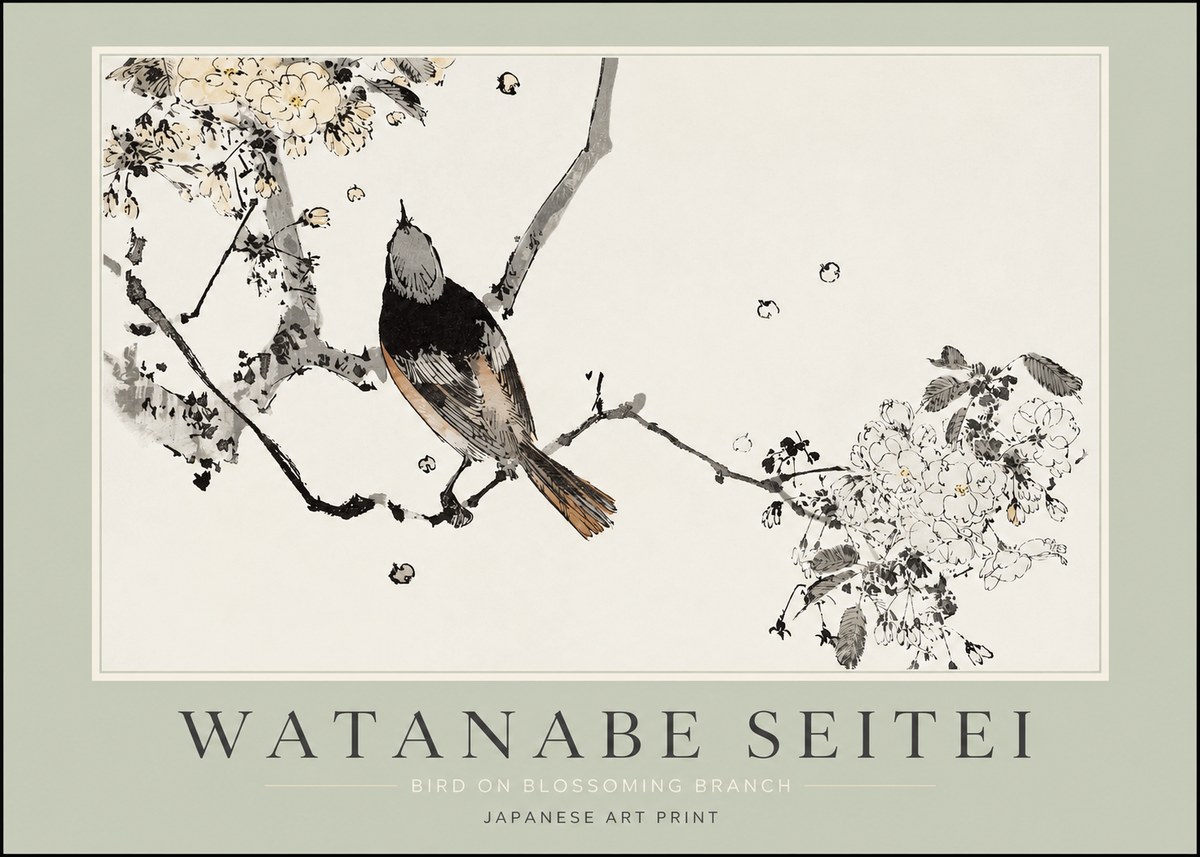 Watanabe Seitei Bird on Blossoming Branch No2 - Póster
