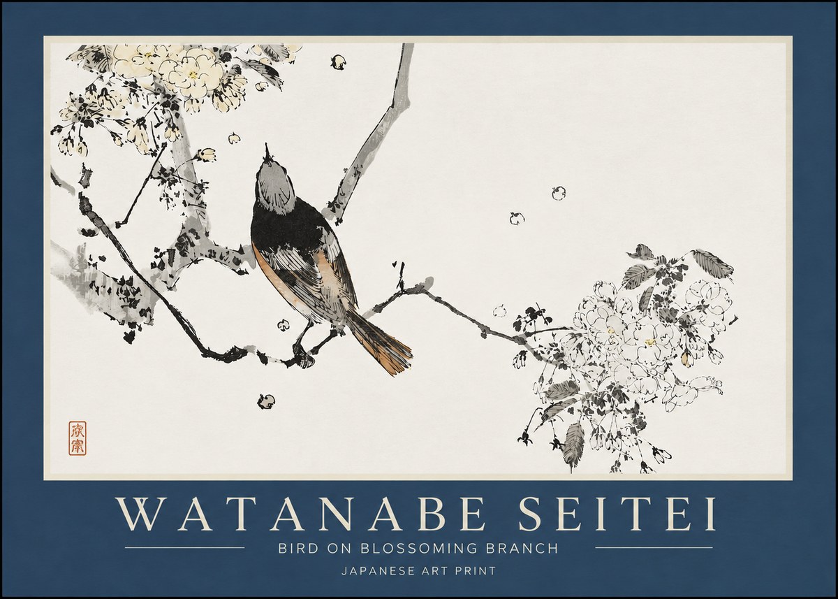 Watanabe Seitei Bird on Blossoming Branch No3 - Póster