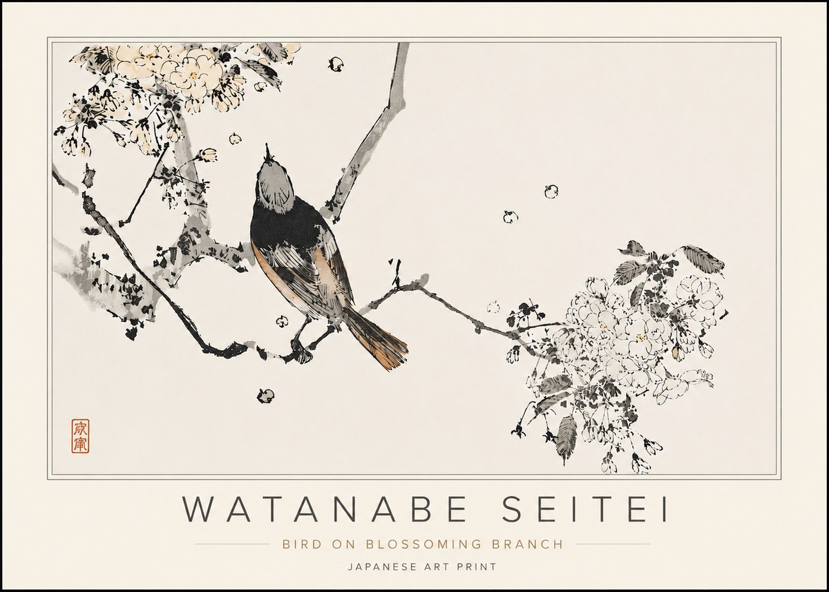 Watanabe Seitei Bird on Blossoming Branch No5 - Póster