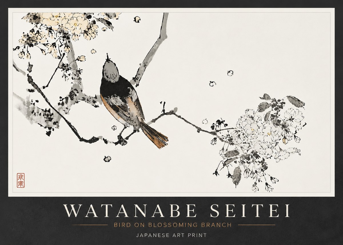 Watanabe Seitei Bird on Blossoming Branch No6 - Póster