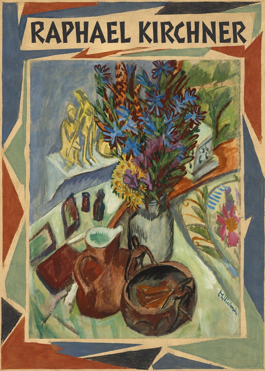 Raphael Kirchner Still Life with Blue Flowers and Figurines No4 - Póster