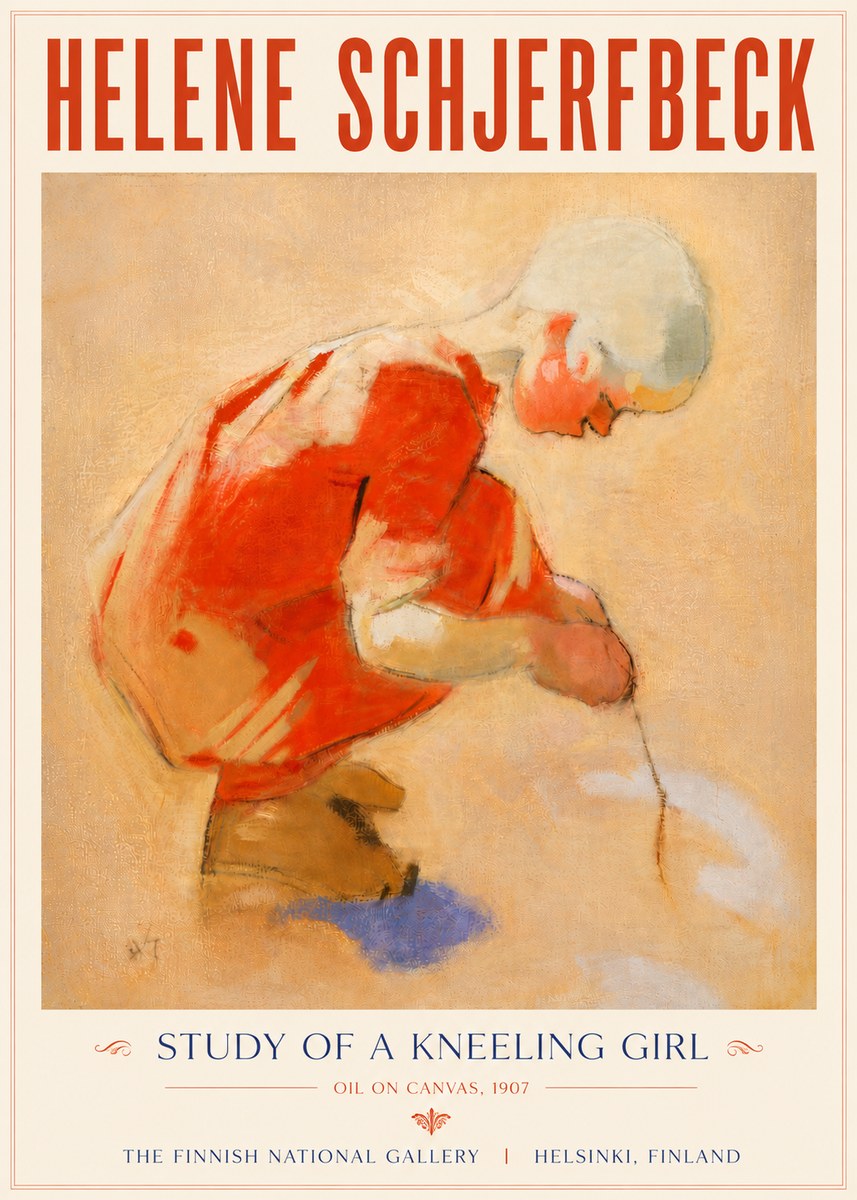 Helene Schjerfbeck Study of a Kneeling Girl No5 - Póster