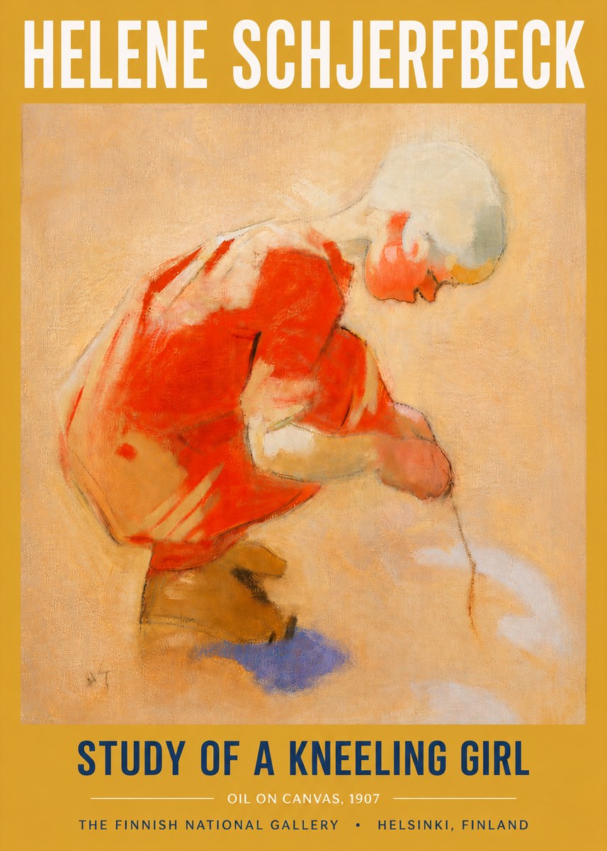 Helene Schjerfbeck Study of a Kneeling Girl No6 - Póster