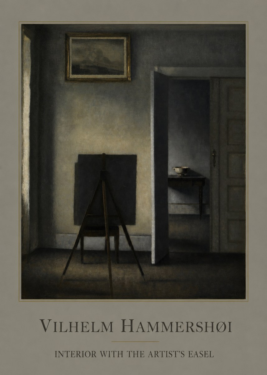 Vilhelm Hammershøi Interior with the Artist's Easel I No1 - Póster
