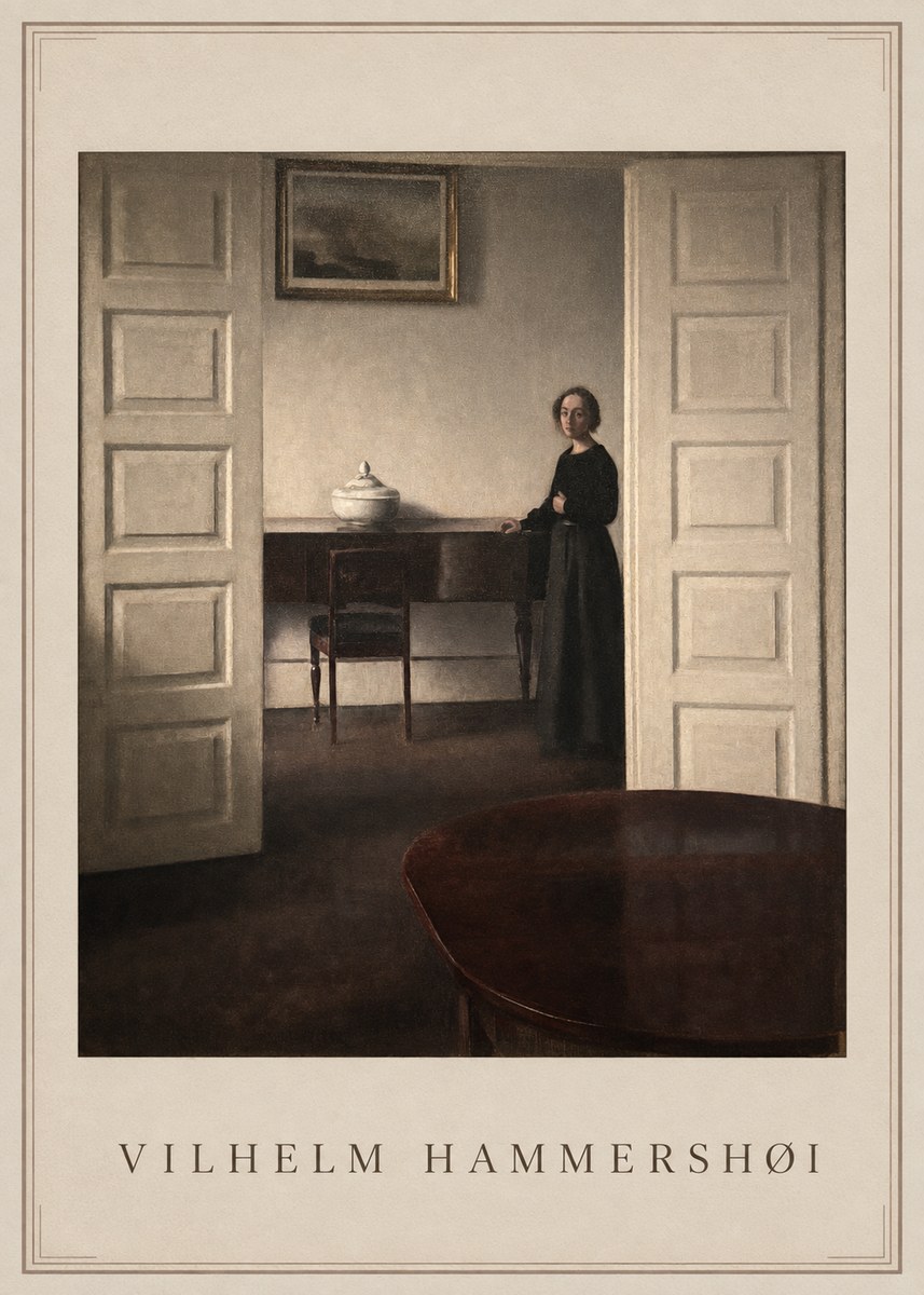 Vilhelm Hammershøi Interior with a Standing Woman No1 - Póster