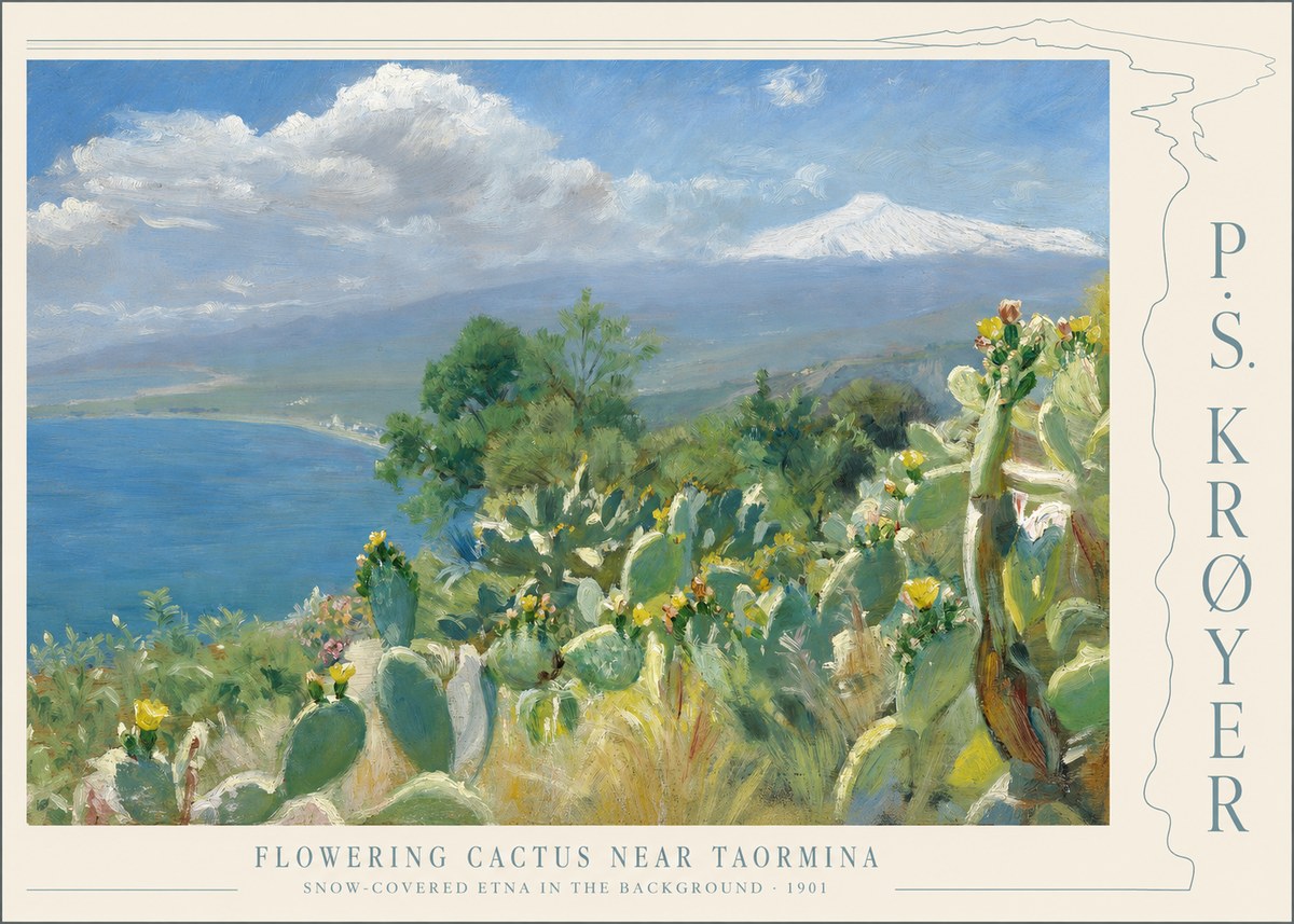 P.S. Krøyer Flowering Cactus Near Taormina Snow-covered Etna in the Background · 1901 No4 - Póster